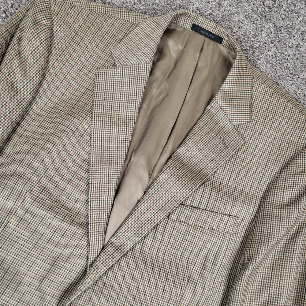 LRL Ralph Lauren Blazer Mens 44L Tan Silk Wool Houndstooth Sport Coat